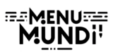 Texto estilizado com a frase MENU MUNDI, com linhas decorativas e detalhes em pontos.